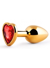 Золотистая анальная пробка с красным стразом-сердечком - 7 см. - Anal Jewelry Plug - купить с доставкой в Челябинске