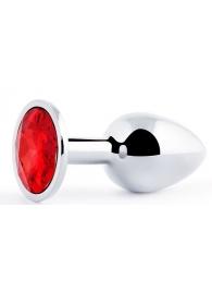 Серебристая анальная пробка с красным стразом - 7,2 см. - Anal Jewelry Plug - купить с доставкой в Челябинске