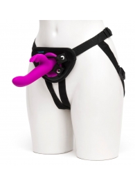 Лиловый страпон Rechargeable Vibrating Strap-On Harness Set - 17,6 см. - Happy Rabbit - купить с доставкой в Челябинске