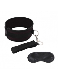 Черный ошейник с длинным поводком Collar and Leash Set - Lux Fetish - купить с доставкой в Челябинске