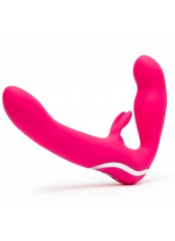 Ярко-розовый безремневой страпон Rechargeable Vibrating Strapless Strap-On - Happy Rabbit - купить с доставкой в Челябинске