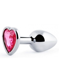 Серебристая анальная пробка с малиновым кристаллом-сердечком - 7 см. - Anal Jewelry Plug - купить с доставкой в Челябинске