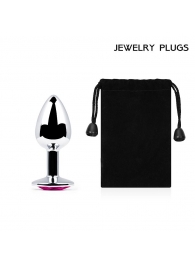 Серебристая анальная пробка с малиновым кристаллом - 7,2 см. - Anal Jewelry Plug - купить с доставкой в Челябинске