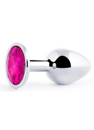 Серебристая анальная пробка с малиновым кристаллом - 7,2 см. - Anal Jewelry Plug - купить с доставкой в Челябинске