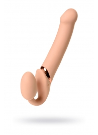 Телесный безремневой вибрострапон Vibrating Bendable Strap-On L - Strap-on-me - купить с доставкой в Челябинске