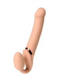 Телесный безремневой вибрострапон Vibrating Bendable Strap-On L - Strap-on-me - купить с доставкой в Челябинске