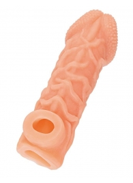 Телесная закрытая насадка с венками Cock Sleeve Size S - 13,8 см. - KOKOS - в Челябинске купить с доставкой