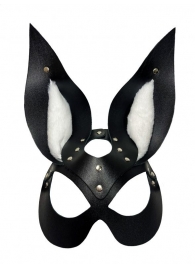 Черная маска зайки с белым мехом на ушках Miss Bunny - БДСМ Арсенал - купить с доставкой в Челябинске