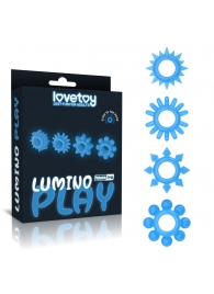Набор из 4 голубых, светящихся в темноте эрекционных колец Lumino Play - Lovetoy - в Челябинске купить с доставкой