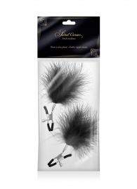 Зажимы на соски с черными пуховыми кисточками Sweet Caress Feather Nipple Clumps - Sweet Caress - купить с доставкой в Челябинске
