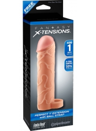 Телесная насадка с кольцом Perfect 1 Extension with Ball Strap - 17 см. - Pipedream - в Челябинске купить с доставкой