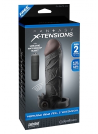 Чёрная вибронасадка с кольцом Vibrating Real Feel 2 Extension - 16 см. - Pipedream - в Челябинске купить с доставкой