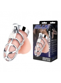 Серебристая металлическая клетка для члена с замком Enslave Cock Cage - BlueLine - купить с доставкой в Челябинске