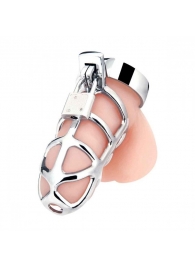 Серебристая металлическая клетка для члена с замком Enslave Cock Cage - BlueLine - купить с доставкой в Челябинске