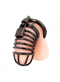 Черная металлическая клетка с замком Deluxe Chastity Cage - BlueLine - купить с доставкой в Челябинске