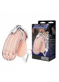 Серебристая металлическая клетка с анальным стимулятором Cock Cage - BlueLine - купить с доставкой в Челябинске