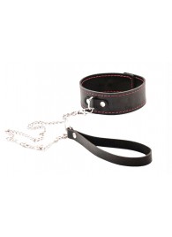 Черный широкий ошейник с красной строчкой и поводком - Crazy Handmade - купить с доставкой в Челябинске