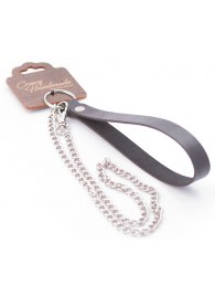 Серебристый металлический поводок с кожаной черной ручкой - 80 см. - Crazy Handmade - купить с доставкой в Челябинске