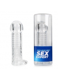 Прозрачная рельефная насадка-реалистик с петлей для мошонки - 13,5 см. - Sex Expert - в Челябинске купить с доставкой