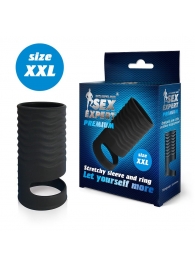 Черная открытая насадка на пенис с кольцом для мошонки XXL-size - 9,4 см. - Sex Expert - в Челябинске купить с доставкой