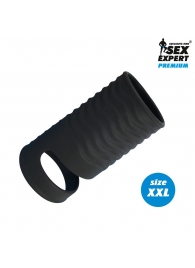Черная открытая насадка на пенис с кольцом для мошонки XXL-size - 9,4 см. - Sex Expert - в Челябинске купить с доставкой