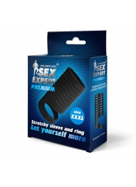 Черная открытая насадка на пенис с кольцом для мошонки XXXL-size - 9,9 см. - Sex Expert - в Челябинске купить с доставкой