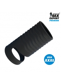 Черная открытая насадка на пенис с кольцом для мошонки XXXL-size - 9,9 см. - Sex Expert - в Челябинске купить с доставкой
