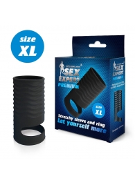 Черная открытая насадка на пенис с кольцом для мошонки XL-size - 8,9 см. - Sex Expert - в Челябинске купить с доставкой