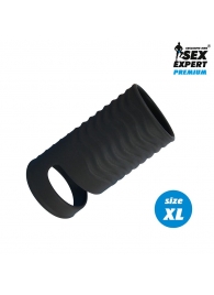 Черная открытая насадка на пенис с кольцом для мошонки XL-size - 8,9 см. - Sex Expert - в Челябинске купить с доставкой