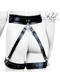 Черный кожаный пояс с гартерами - L-XL - Notabu - купить с доставкой в Челябинске