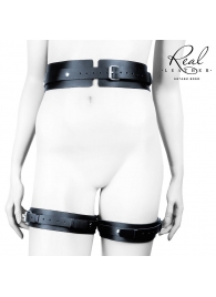 Черный кожаный пояс с гартерами - L-XL - Notabu - купить с доставкой в Челябинске