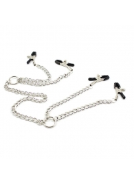 Серебристые зажимы для сосков и половых губ на тонкой цепочке - Notabu - купить с доставкой в Челябинске