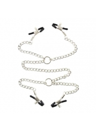 Серебристые зажимы для сосков и половых губ на тонкой цепочке - Notabu - купить с доставкой в Челябинске