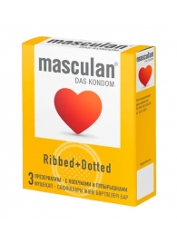 Презервативы с колечками и пупырышками Masculan Ribbed+Dotted - 3 шт. - Masculan - купить с доставкой в Челябинске