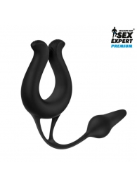 Черная вибронасадка Sex Expert с анальной втулкой - Sex Expert - в Челябинске купить с доставкой