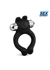 Черное силиконовое эрекционное виброкольцо Sex Expert - Sex Expert - в Челябинске купить с доставкой