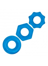 Комплект из трех голубых колец для эрекции 3-Pack Nuts   Bolts Stretch Cock Ring Set - BlueLine - в Челябинске купить с доставкой