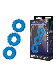 Комплект из трех голубых колец для эрекции 3-Pack Ultra-Stim Stretch Cock Rings - BlueLine - в Челябинске купить с доставкой