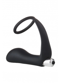 Черное эрекционное кольцо с вибропробкой Vibrating Anal Plug With Cockring - Dream Toys - в Челябинске купить с доставкой