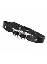 Черный кожаный ошейник со связанными кольцами - Pecado - купить с доставкой в Челябинске