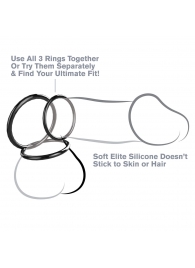 Набор из трех черных эрекционных колец Silicone 3-Ring Stamina Set - Pipedream - в Челябинске купить с доставкой