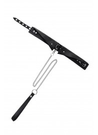 Черный кожаный ошейник-воротник с поводком - Pecado - купить с доставкой в Челябинске