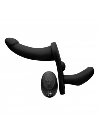 Черный вибрострапон Double Take 10X Double Penetration Vibrating Strap-on Harness - XR Brands - купить с доставкой в Челябинске