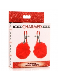 Красные зажимы на соски с помпонами Pom Pom - XR Brands - купить с доставкой в Челябинске