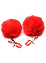 Красные зажимы на соски с помпонами Pom Pom - XR Brands - купить с доставкой в Челябинске
