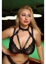 Черная кожаная сбруя с ошейником plus size из нежной кожи - БДСМ Арсенал - купить с доставкой в Челябинске