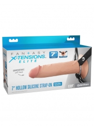 Телесный полый страпон на черных ремнях Hollow Silicone Strap-on - 17,8 см. - Pipedream - купить с доставкой в Челябинске