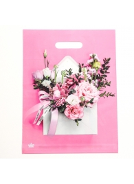 Розовый пакет с цветочным принтом и вырубной ручкой (40х31 см) - Сима-Ленд - купить с доставкой в Челябинске