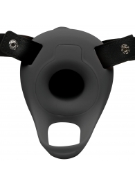 Черный полый страпон с вибрацией 2’’ Erection 28X Smooth Vibrating Silicone Penis Sheath - XR Brands - купить с доставкой в Челябинске