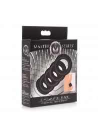 Комплект из 5 черных эрекционных колец для мошонки Ring Master Custom Ball Stretcher Kit - XR Brands - в Челябинске купить с доставкой